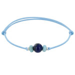 Bracelet lien perle de lapis lazuli deux anneaux de larimar et d'argent 925 - bleu c Bracelet lien perle de lapis lazuli deux anneaux de larimar et d'argent 925 - bleu c