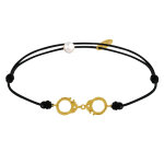 Bracelet lien plaqu or petites menottes - noir