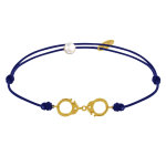Bracelet lien plaqu or petites menottes - bleu navy