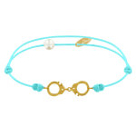 Les poulettes bijoux - bracelet lien plaqu� or petites menottes - turquoise