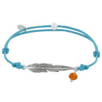 Les poulettes bijoux bracelet lien plume laiton argent� et perle facett�e - turquoise