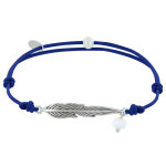 Les poulettes bijoux bracelet lien plume laiton argent� et perle facett�e - bleu navy