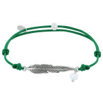 Les poulettes bijoux - bracelet lien plume laiton argent� et perle facett�e - vert
