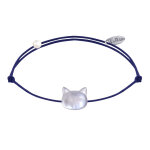 Les poulettes bijoux - bracelet lien t�te de chat en nacre - bleu navy