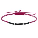 Bracelet lien trss plat bicolore lurex perles noires et perles argent 925 - fuchsia