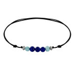 Bracelet lien trois perles de lapis lazuli et deux anneaux de larimar facettés Bracelet lien trois perles de lapis lazuli et deux anneaux de larimar facettés