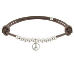 Les poulettes bijoux - bracelet m�daille peace and love et perles en argent 925 - cl