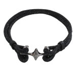Les poulettes bijoux - bracelet mixte en argent 925 rhodi� noir double ancre et cuir