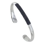 Bracelet mixte demi jonc laiton rhodi et cuir - bleu navy