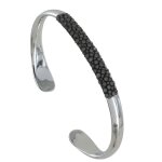 Bracelet mixte demi jonc laiton rhodi et cuir - gris