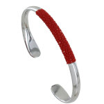 Bracelet mixte demi jonc laiton rhodi et cuir