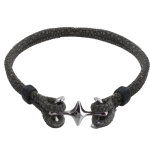 Les poulettes bijoux - bracelet mixte en laiton rhodi� double ancre et cuir - 20cm -