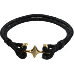 Bracelet mixte rhodium plaqu or double ancre et cuir - 18cm classics - noir