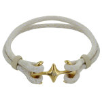 Les poulettes bijoux - bracelet mixte rhodium plaqu� or double ancre et cuir - 18cm