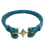 Les poulettes bijoux - bracelet mixte rhodium plaqu� or double ancre et cuir - 18cm