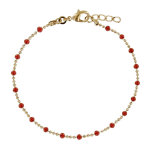 Bracelet plaqué or billes et petites perles - rouge Bracelet plaqué or billes et petites perles - rouge