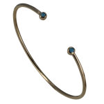 Bracelet plaqu or demi jonc deux perles et rsine bleue
