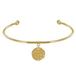 Les poulettes bijoux - bracelet plaqu� or demi jonc m�daille ronde martel�e