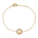 Bracelet plaqué or médaille ronde coeur ajouré et strass Bracelet plaqué or médaille ronde coeur ajouré et strass