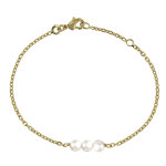 Bracelet plaqu or trois perles blanches