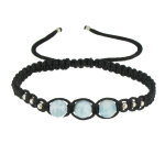 Les poulettes bijoux - bracelet shamballa tress� noir 3 perles de larimar