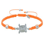 Bracelet tortue métal argenté lien tréssé - orange Bracelet tortue métal argenté lien tréssé - orange