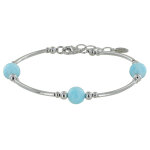 Bracelet tubes argent 925 trois perles de larimar Bracelet tubes argent 925 trois perles de larimar