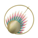 Broche laiton anneau capsule et feuille en cuir - multicolore