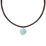 Collier 3 fils de cuir marron et pendentif sphére de larimar Collier 3 fils de cuir marron et pendentif sphére de larimar
