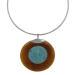 Collier argent 925 disque en corne et cercle de larimar