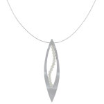 Collier argent 925 feuille ajoure et perles blanches - grand modle