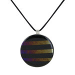 Les poulettes bijoux - collier argent 925 et pendentif rond p�te de verre ray� noir