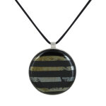 Collier argent 925 et pendentif rond pâte de verre rayé noir - or Collier argent 925 et pendentif rond pâte de verre rayé noir - or