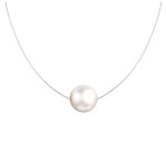 Collier argent 925 perle des poulettes solitaire 11 mm - classics - blanc