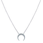 Collier argent 925 rhodi� croissant de lune et deux strass - petit mod�le