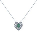 Collier argent 925 rhodi feuille et ovale d'aventurine
