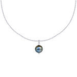 Collier argent 925 rhodi pendentif perle de culture - noir