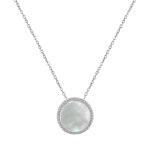 Collier argent 925 rhodi rond de nacre ivoire