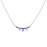 Les poulettes bijoux - collier argent rhodi� petit coeur deux strass et perles bleus