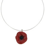 Les poulettes bijoux - collier c�ramique coquelicot rouge avec pistil chaine serpent