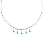 Collier chaine argent 925 breloques cinq perles de larimar facettées anneaux et perl Collier chaine argent 925 breloques cinq perles de larimar facettées anneaux et perl