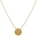 Collier chaine plaqu� or m�daille ronde et demi perle de larimar