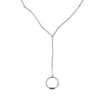 Collier cravate anneau en argent 925 brossé et 3 diamants noirs Collier cravate anneau en argent 925 brossé et 3 diamants noirs