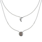 Collier double chaine argent 925 rhodi lune et croissant de lune