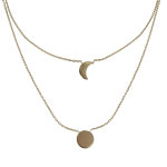 Collier double chaine plaqu or lune et croissant de lune