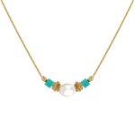 Collier gold filled perle de culture blanche perles plaqu or et de turquoise