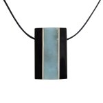 Collier homme cordon noir rectangle corne noir et larimar