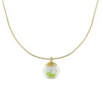 Les poulettes bijoux - collier laiton bulle et billes p�te de verre cristal - vert