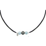 Collier lien noir 1 perle de tahiti et 2 perles de larimar