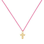 Collier lien plaqu or petite croix de billes - fuchsia